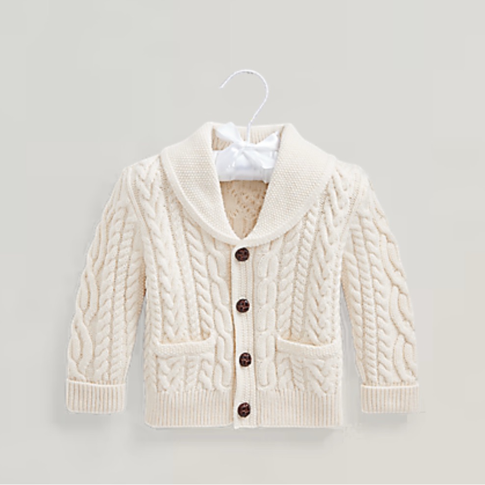Ralph Lauren Cream Cable Knit Shawl Collar Sweater 9-12 Mo